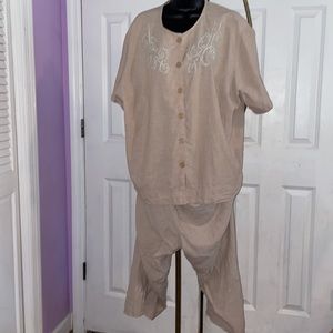 Vintage EVR 2 Piece Khaki Capri Suit - Size 26W/28W
